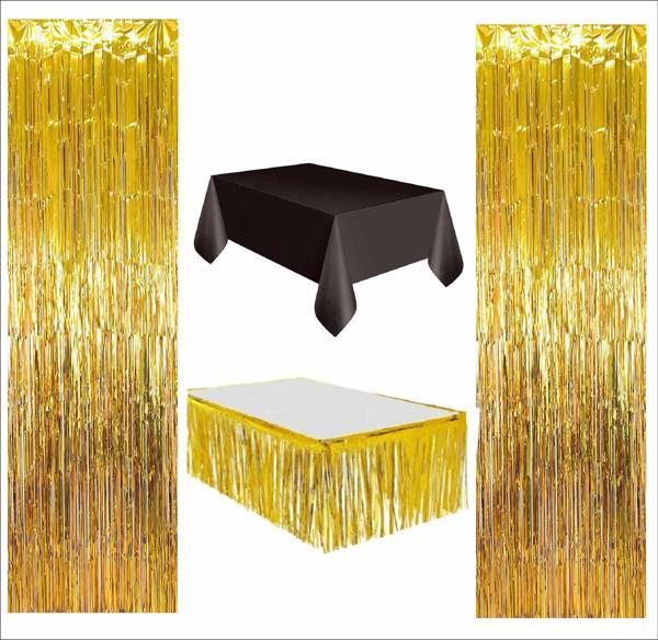 4 PARÇA SİYAH MASA ÖRTÜSÜ, GOLD MASA ETEĞİ, 2 ADET GOLD ARKA FON - Image 1