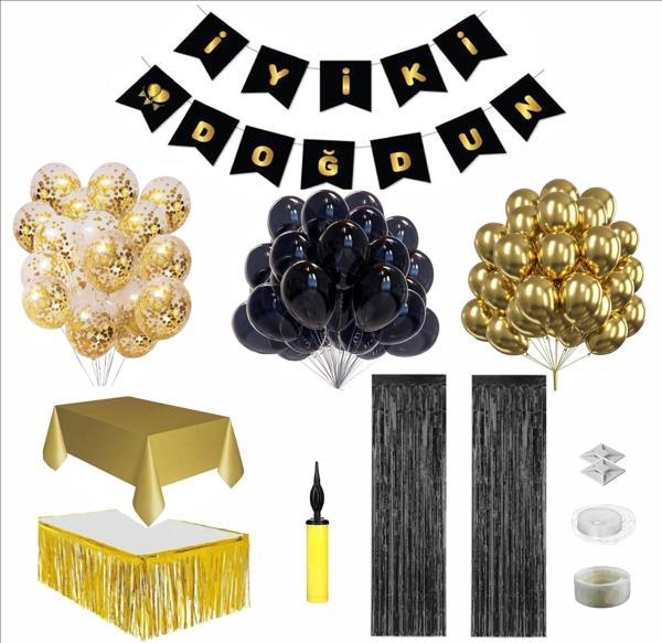 GOLD, SİYAH TEMALI DOĞUM GÜNÜ SETİ - Image 1
