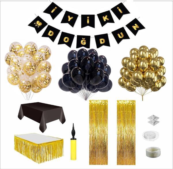 GOLD, SİYAH, ŞEFFAF TEMALI DOĞUM GÜNÜ SETİ - Image 1