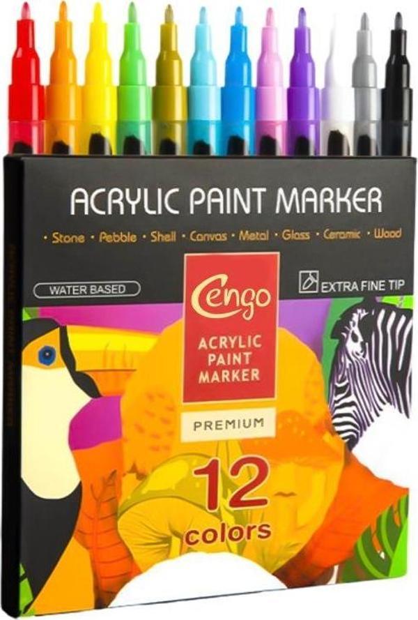 Cengo Ekstra İnce Uçlu Akrilik İşaretleyici Kalem 12 Renk CGO602 - Image 1