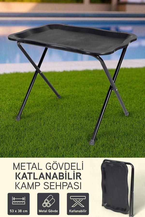 İronika Metal Gövdeli Portatif Katlanabilir Kamp Piknik Balkon Sehpası Masası Siyah - Image 1