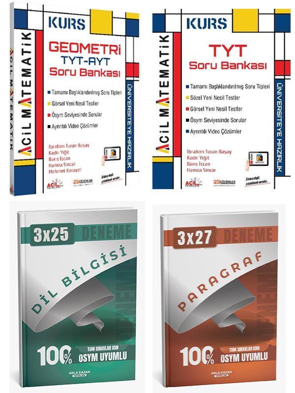 Anla Kazan + Acil 2026 TYT KURS Matematik ve Geometri Soru Paragraf Dil Bilgisi Deneme 4 lü Set - Anla Kazan Yayınları - Image 1