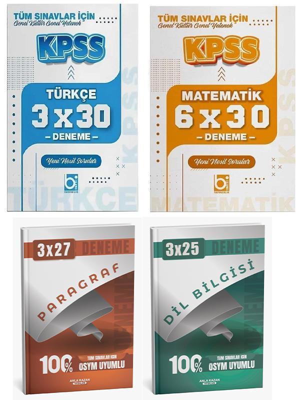 Bigelio + Anla Kazan KPSS Türkçe + Matematik + Paragraf + Dil Bilgisi Deneme 4 lü Set - Anla Kazan Yayınları - Image 1