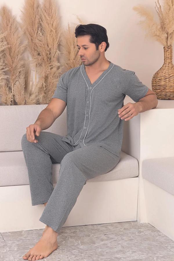 Dreamy Pamuklu Kısa Kollu Düğmeli Erkek Pijama Takımı - Image 1