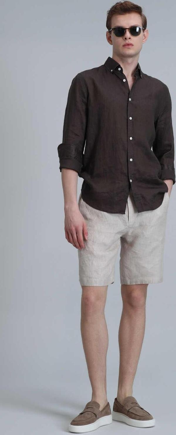 Peler Spor Erkek Chino Şort Slim Fit Bej - Image 1