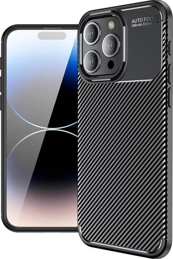 iPhone 15 Pro Uyumlu Kamera Korumalı Darbe Önleyici Carbon Brushed Silikon Kılıf - Image 1