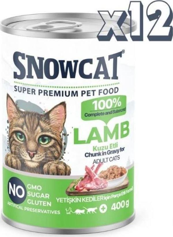 Snow Cat Premium Parça Etli Kuzulu Kedi Konservesi 12 Adet*400 G - Image 1