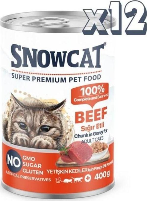 Snow Cat Premium Parça Etli Sığırlı Kedi Konservesi 12 Adet*400 G - Image 1