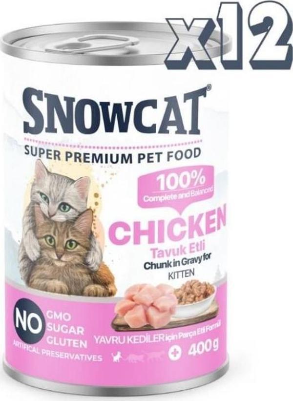 Snow Cat Premium Parça Etli Tavuklu Yavru Kedi Konservesi 12 Adet*400 G - Image 1