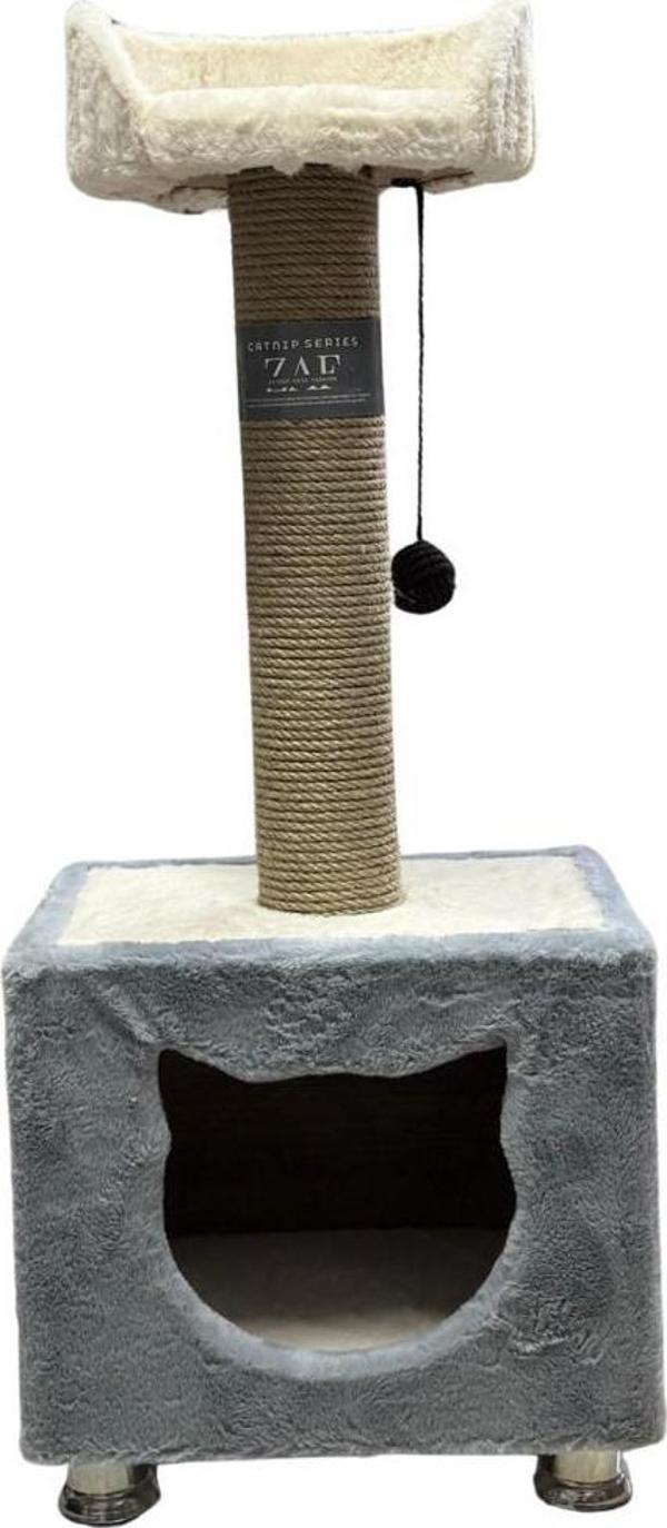 ZAF CAT BOX KEDİ NANELİ ÜSTÜ YATAKLI KEDİ EVİ GRİ - Image 1