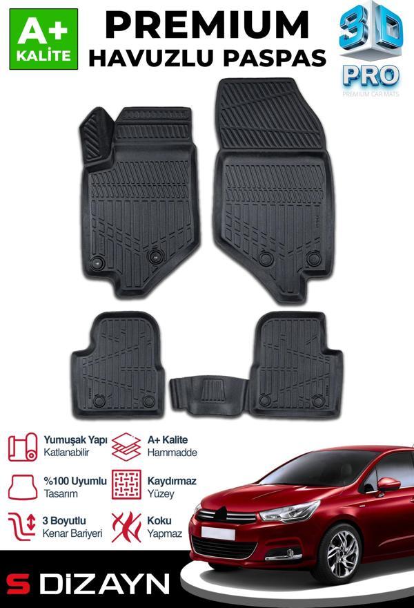 S-Dizayn Citroen C4 3D Pro Havuzlu Paspas 2010-2018 A+ Kalite - Image 1