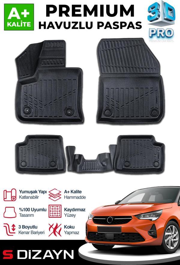 S-Dizayn Opel Corsa Elektrikli 3D Pro Havuzlu Paspas 2019 Üzeri A+ Kalite - Image 1