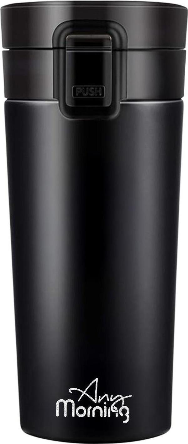 Any Morning 380 ml Paslanmaz Çelik Termos Mug, Tuş Kilitli, Sızdırmaz, Çift Katmanlı, Siyah BA21522 - Image 1