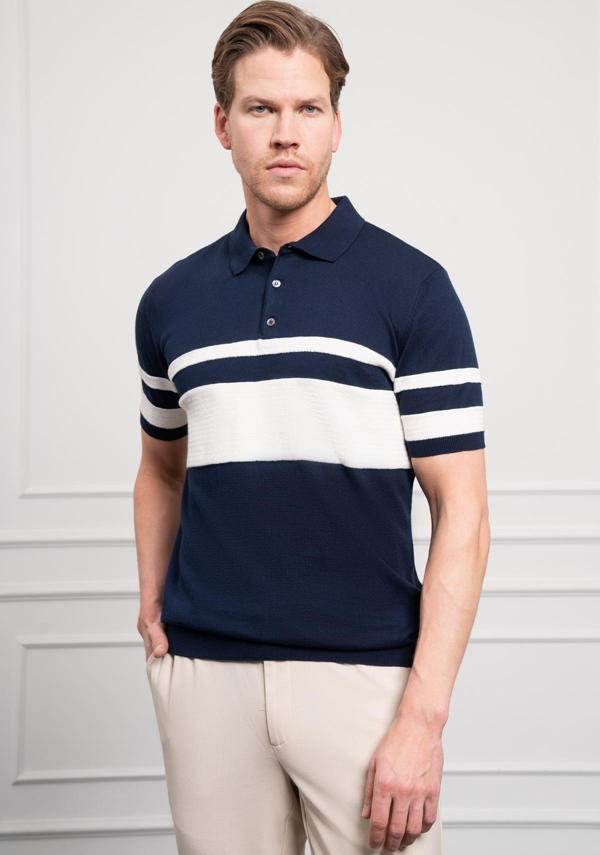  Erkek Lacivert Trend Dynamic Fit Rahat Kesim Polo Yaka T-Shirt - Image 1