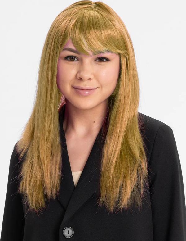Altın Renk Düz Kesim İçi Astarlı Uzun Parti Peruğu Takma Saç - Image 1