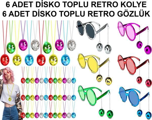 12 Parça Renkli Disko Toplu Retro Parti Seti – 6 Kolye + 6 Gözlük - Image 1