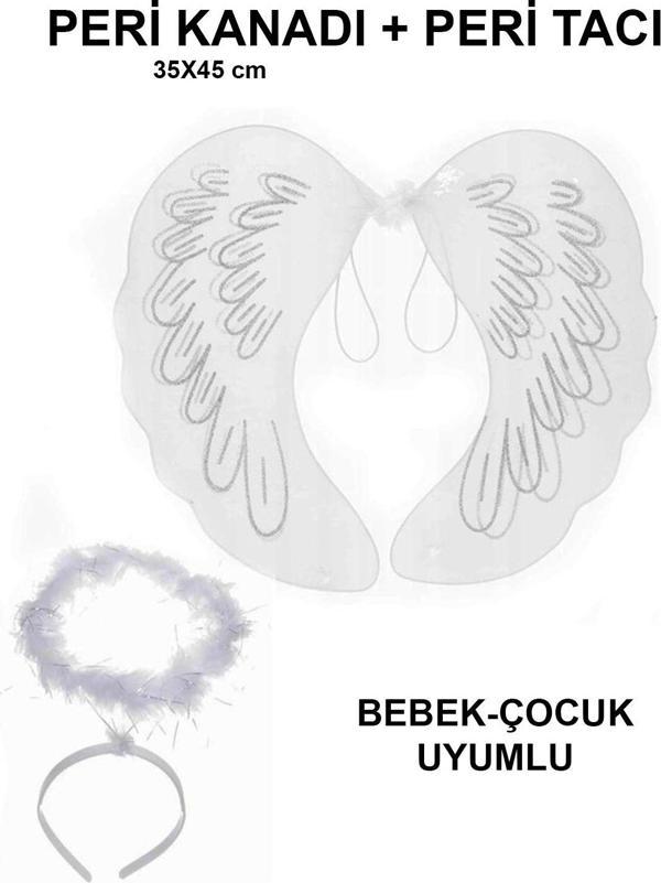 Beyaz Dantel Tüllü Peri Kanadı ve Peri Tacı Seti 45x40 cm - Image 1