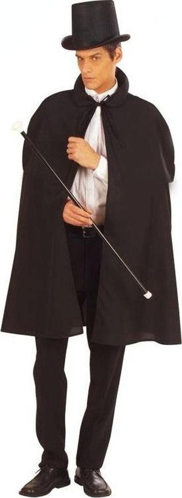 Siyah Sihirbaz Pelerini 120 cm ve Sihirbaz Şapkası 12 cm Yetişkin Boy - Image 1