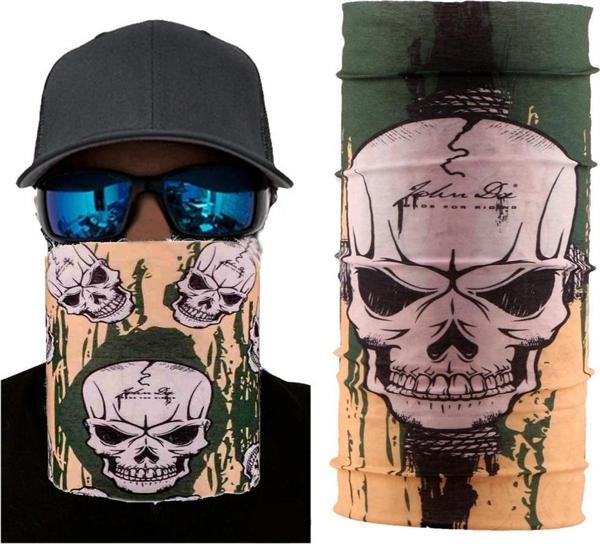 Haki Yeşil Renk Üzeri Likralı Kuru Kafa Kafatası Baskılı Baf Buff Bandana 25x48 cm - Image 1