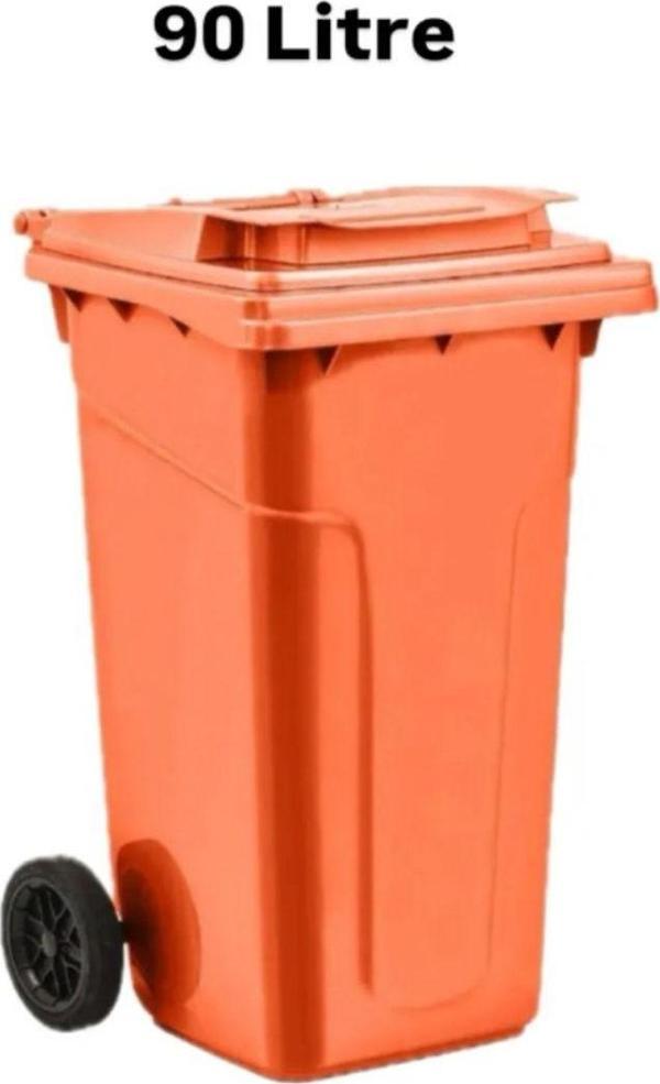 Elcy Tıbbi Atık Plastik Çöp Konteyneri 90Lt Turuncu Plastik Konteyner Isıya Karşı Dayanıklı A Kalite - Image 1