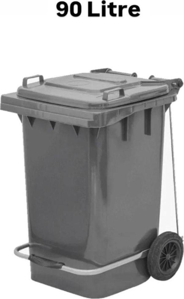 Elcy 90 Litre Tıbbi Atık Plastik Pedallı Çöp Konteyneri Gri Isıya Karşı Dayanıklı A Kalite - Image 1
