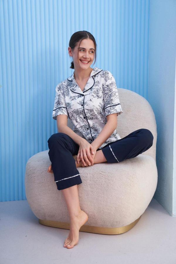 Miss Klein Kadın Büyük Beden Gömlek Yaka Pamuklu Likralı Kısa Kol Pijama Takımı 1133 - 1 Adet - Image 1