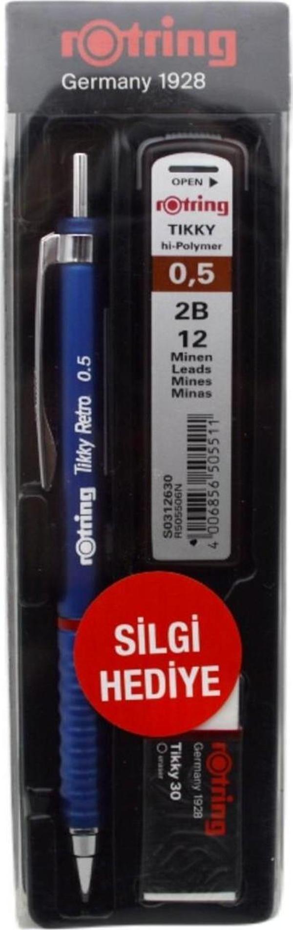 Rotring Okul Seti Versatil Kalem Tikky Retro 0.5+Min Silgi Hediyeli Mavi - Image 1