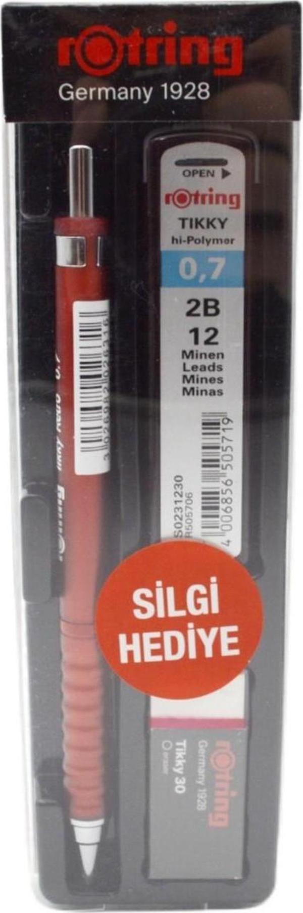 Rotring Okul Seti Versatil Kalem Tikky Retro 0.7+Min Silgi Hediyeli Kırmızı - Image 1
