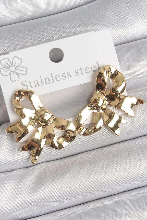 Gold Renk Kurdele Plaka Model Kadın Küpe - EBJ250520W34082 - Image 1