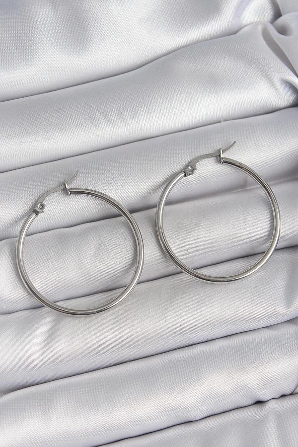 Gümüş Renk 33 mm Halka Model Kadın Küpe - EBJ250520W34066 - Image 1