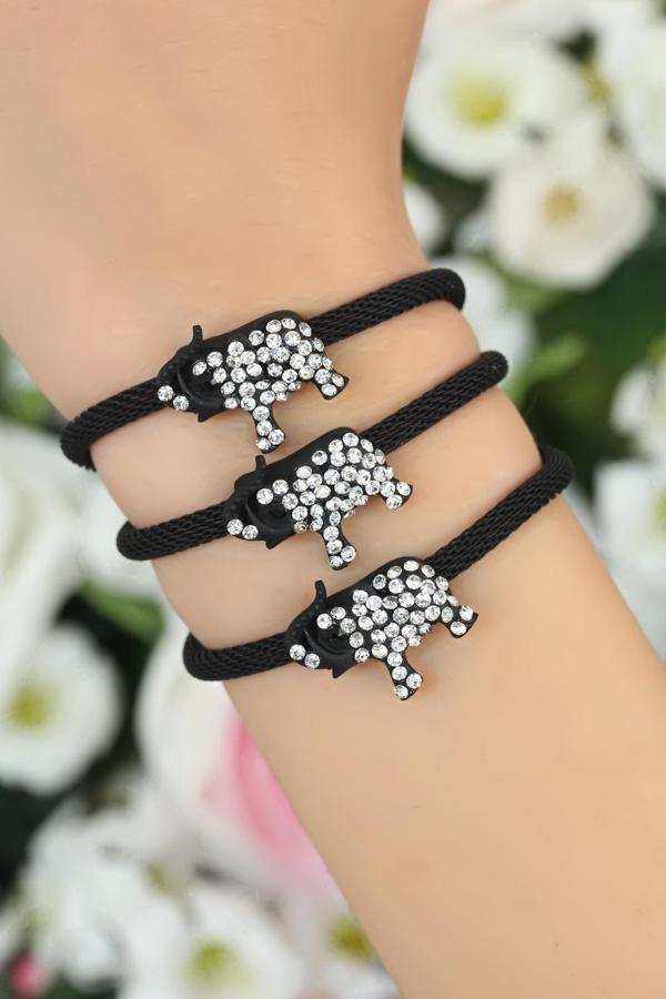 Siyah  Zirkon Taşlı Fil Aksesuarlı Metal Bayan Bileklik - EBJ250628W36024 - Image 1