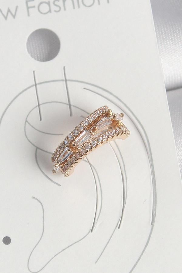 Pirinç Gold Renk Zirkon Taşlı 3'Lü Sıralı Model Kadın Kıkırdak Küpe - EBJ250522W34198 - Image 1