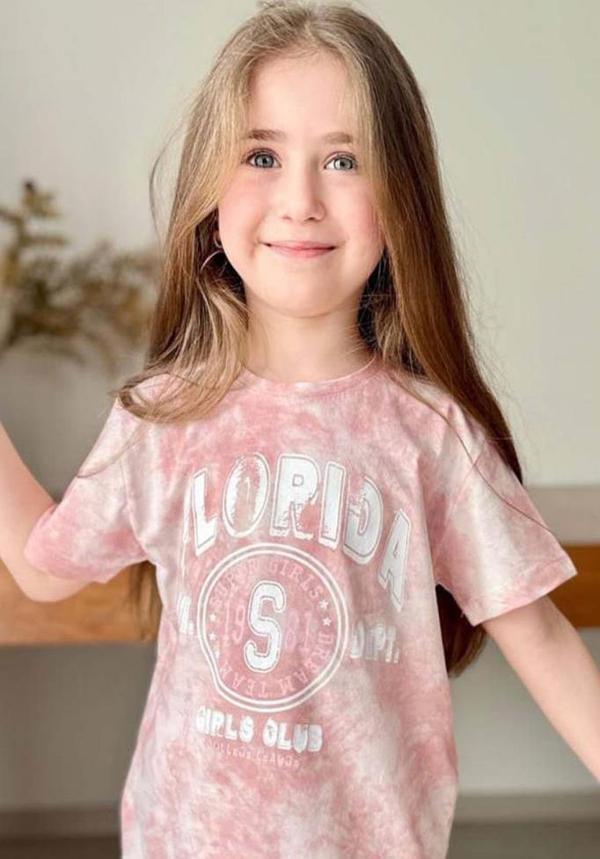 Kız Çocuk Florida Yazı Baskılı Penye T-Shirt Pudra Şortlu Takım - Image 1