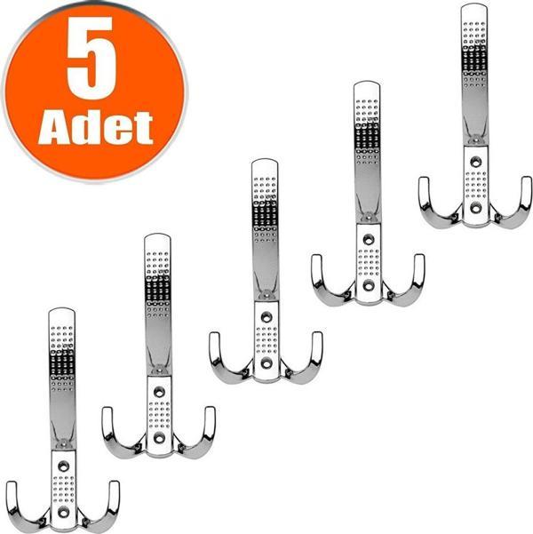 Noktalı Portmanto Vestiyer Duvar Dolap Elbise Askısı Krom Metal Mobilya Kapı Askılığı Askılık (5 Adet) - Image 1