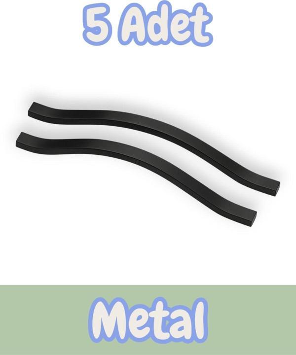 İdil Klas Alüminyum Metal Lüks Modern Mobilya Çekmece Mutfak Dolabı Kulpu Siyah 224mm (5 Adet) - Image 1