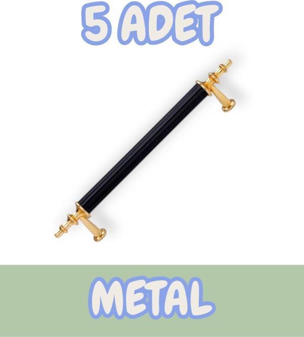 Tuana Rustik Alüminyum Metal Lüks Modern Mobilya Çekmece Mutfak Dolabı Kulpu Siyah-Altın (5 Adet) - Image 1