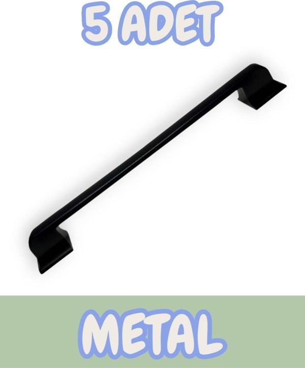 Beta Düz Metal Lüks Modern Mobilya Çekmece Mutfak Dolabı Kulpu Siyah 160mm-192mm (5 Adet) - Image 1