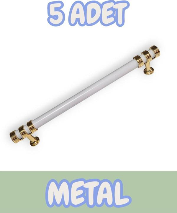 Nesli Alüminyum Metal Lüks Modern Mobilya Çekmece Mutfak Dolabı Kulpu Beyaz-Altın (5 Adet) - Image 1