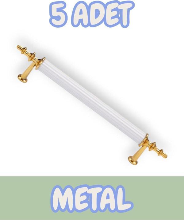 Tuana Rustik Alüminyum Metal Lüks Modern Mobilya Çekmece Mutfak Dolabı Kulpu Beyaz-Altın (5 Adet) - Image 1