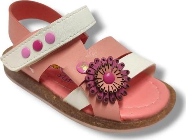 Şirinbebe 1694-20 Yan Çiçekli Tek Cırtlı Kız Çocuk Sandalet Pembe Beyaz 21-25 - Image 1