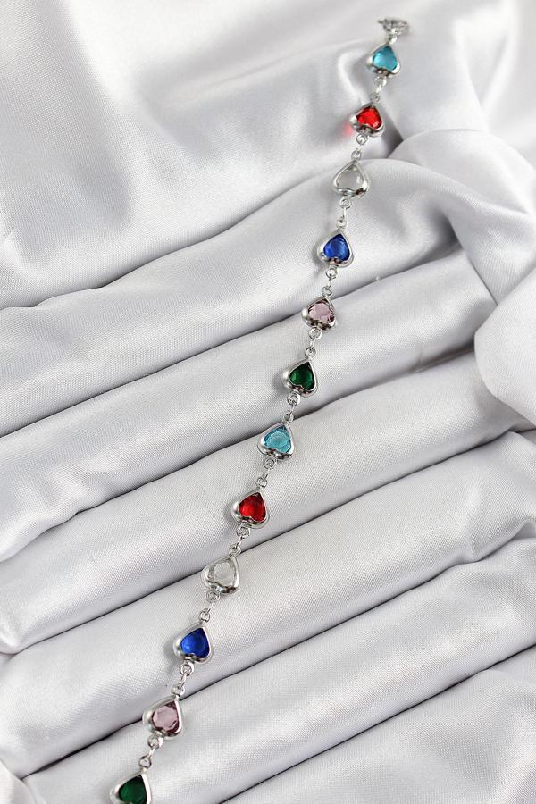 Zarif Kadın için Silver Pirinç Alaca Kalp Zirkonlu Bileklik - Image 1