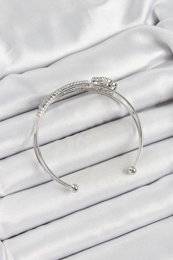 Zarif Kadın için Silver Pirinç Zirkonlu Yonca Çiftli Bileklik - Image 1