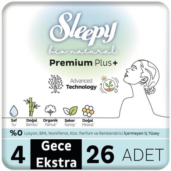 Nessiworld  Sleepy Bio Natural Premium Plus Mega Ekstra Gece Ped 26 Adet - Image 1