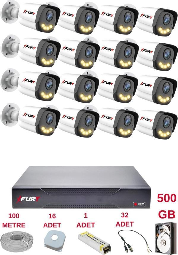 FURY 16 Kameralı 4 Warm Led Gece Renkli Görüş-Cepten İzle-Su Geçirmez Güvenlik Kamerası Seti 500GB - Image 1