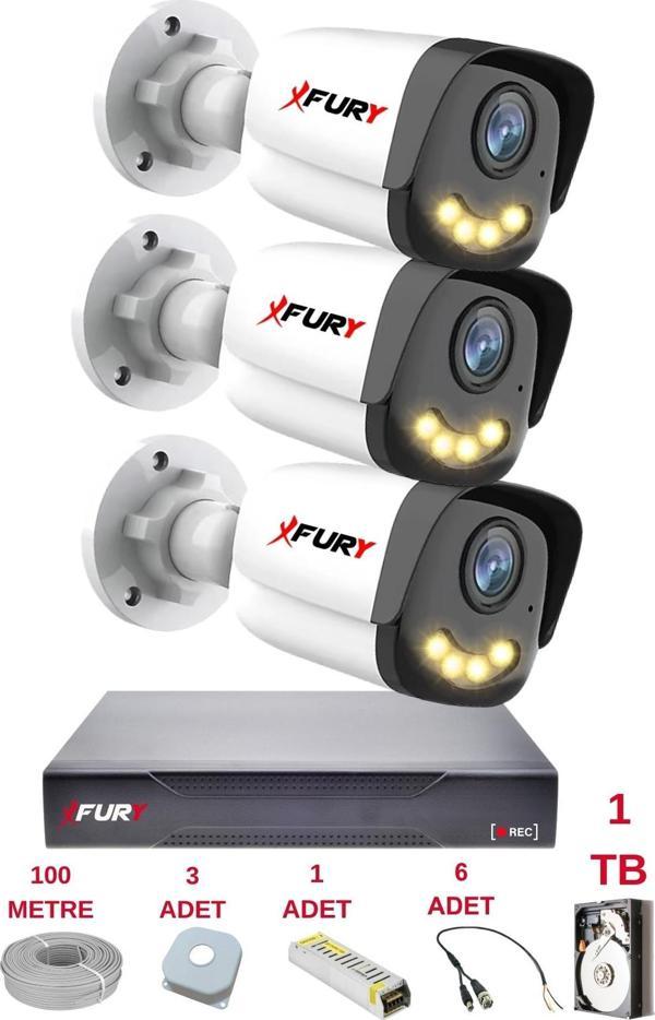 FURY 3 Kameralı 4 Warm Led Gece Renkli Görüş-Cepten İzle-Su Geçirmez Güvenlik Kamerası Seti 1TB - Image 1