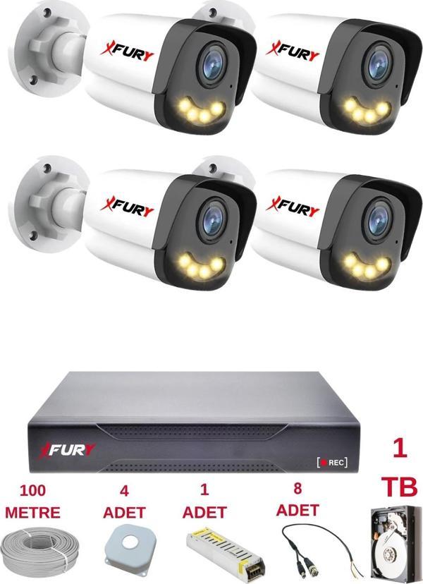 FURY 4 Kameralı 4 Warm Led Gece Renkli Görüş-Cepten İzle-Su Geçirmez Güvenlik Kamerası Seti 1TB - Image 1