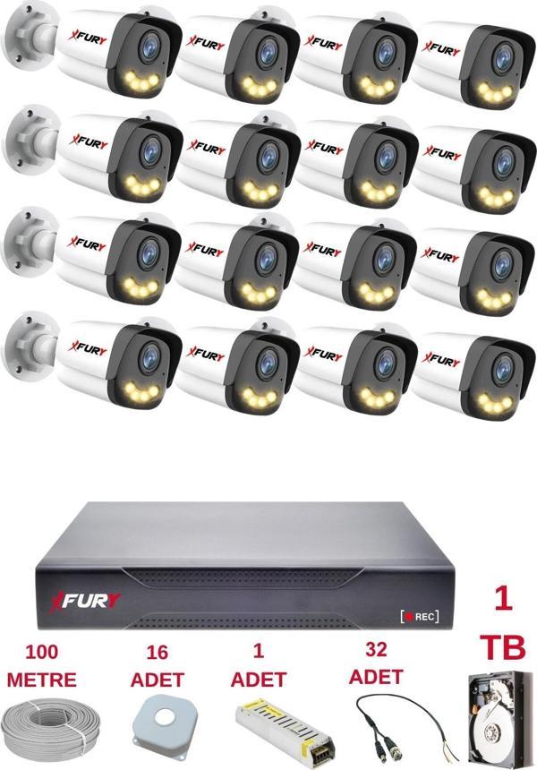FURY 16 Kameralı 4 Warm Led Gece Renkli Görüş-Cepten İzle-Su Geçirmez Güvenlik Kamerası Seti 1TB - Image 1