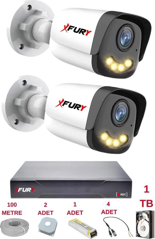 FURY 2 Kameralı 4 Warm Led Gece Renkli Görüş-Cepten İzle-Su Geçirmez Güvenlik Kamerası Seti 1TB - Image 1