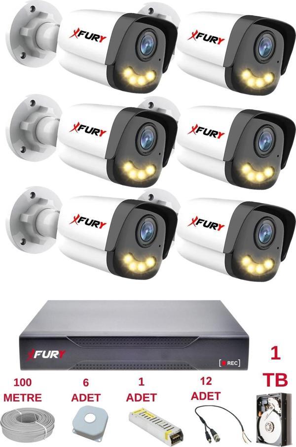 FURY 6 Kameralı 4 Warm Led Gece Renkli Görüş-Cepten İzle-Su Geçirmez Güvenlik Kamerası Seti 1TB - Image 1