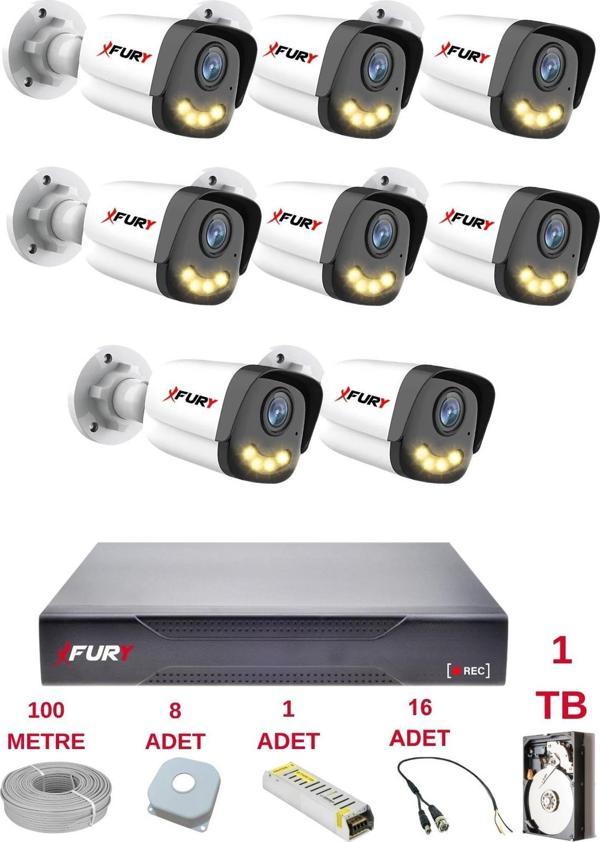 FURY 8 Kameralı 4 Warm Led Gece Renkli Görüş-Cepten İzle-Su Geçirmez Güvenlik Kamerası Seti 1TB - Image 1